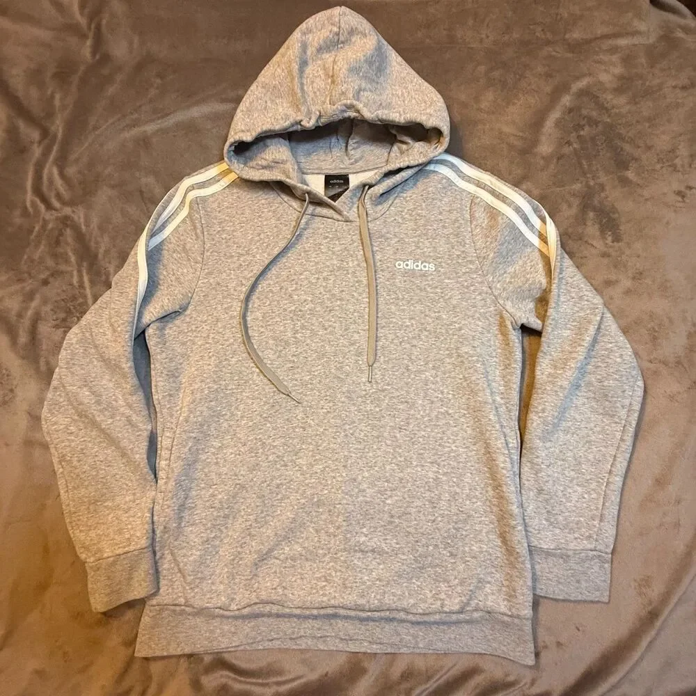 Adidas Heather Grey Three-Stripe Big Kids Hoodie Size L - 0340